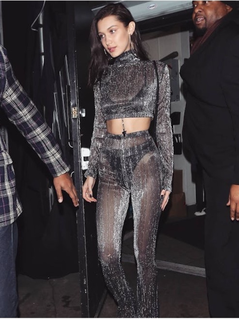 RARE The Line by K Sheer Metallic Silver Crop Top & High-Waist Pants NYE Set